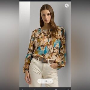 Lauren Ralph Lauren Floral Crinkle Georgette Tie-Neck Blouse